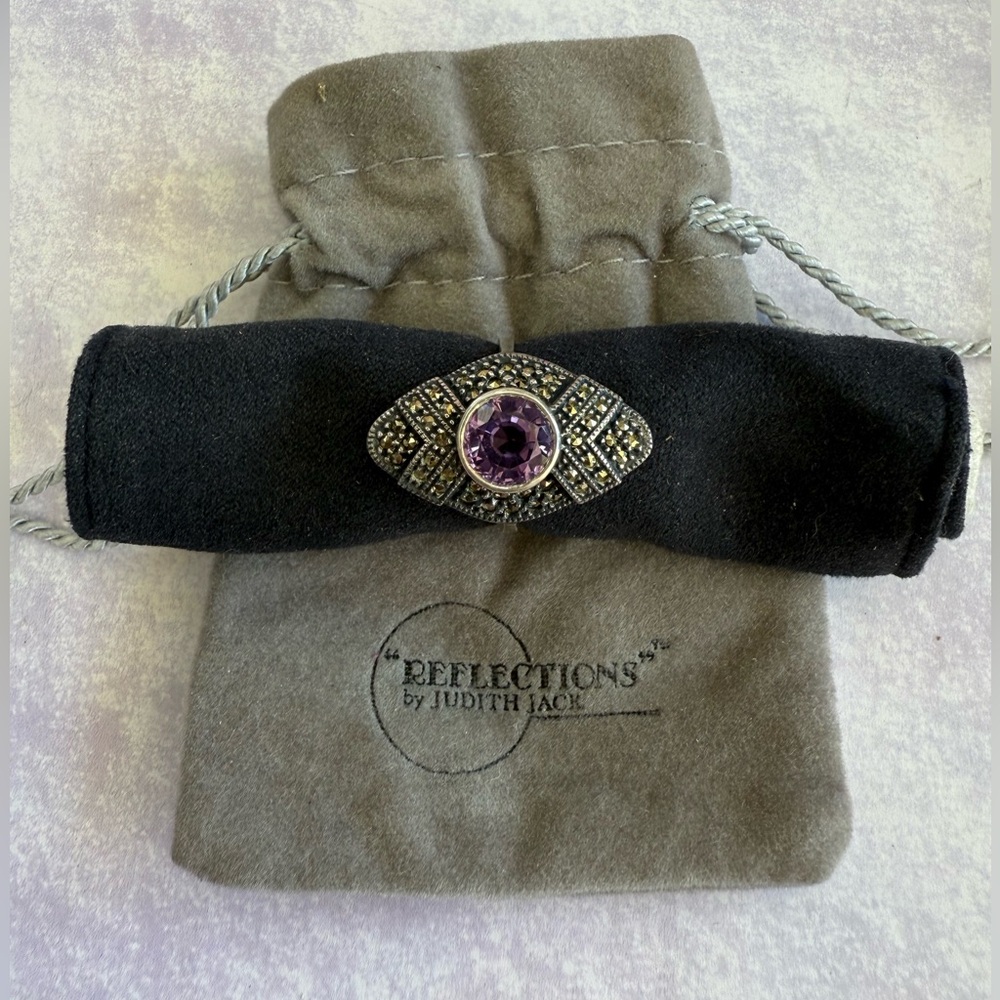 Judith Jack Silver Marcasite Ring with Amethyst Accent